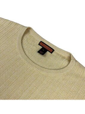 Bullock & Jones Men's 100% Silk Cable-Knit Crewneck Pullover Sweater Yellow • XL